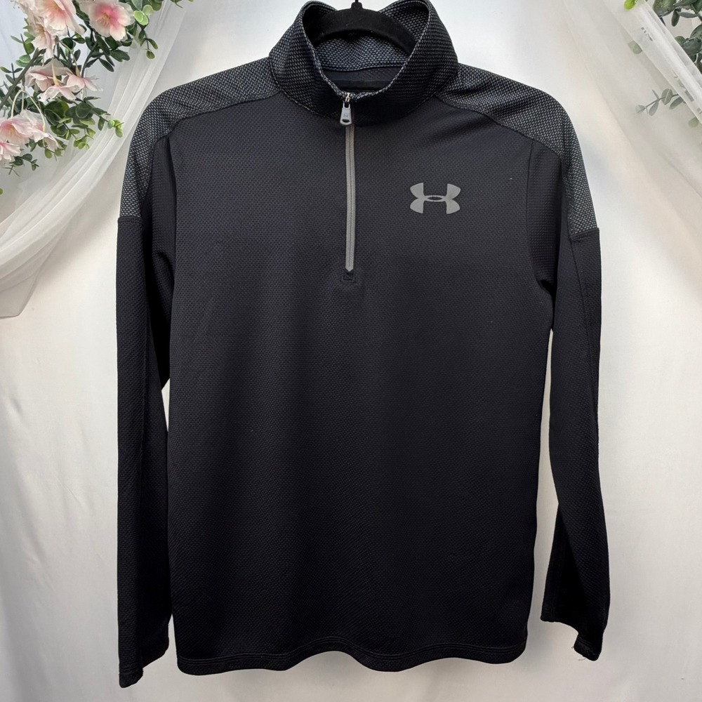 Under Armour Boys YXL Black 1/4 Zip Pullover Honeycomb Knit Athletic Shirt